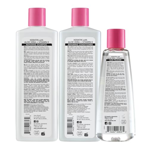 Every Strand Keratin Shampoo & Conditioner Set with Hair Polisher – Sulfate-Free Hair Care for Damaged & Chemically Treated Hair