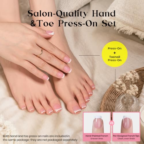 Beetles French Tip Press-On Nails Short Square 180 Pcs - White French 1c