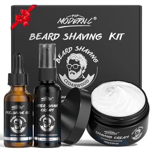 Men's Shaving Kit Gift Set with Pre-Shave Oil, Shaving Cream & Aftershave - Natural Cedar Scent