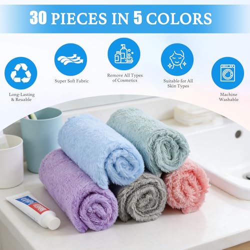 30 Pack Reusable Makeup Remover Cloths - Soft Coral Velvet Towels