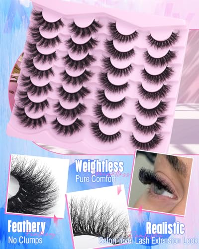 Newcally 8D Volume Faux Mink False Eyelashes - 14 Pairs Cat Eye Lashes