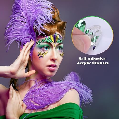 Wehhbtye Mardi Gras 8-Piece Face Jewel Stickers Self-Adhesive Glitter Eye Crystals