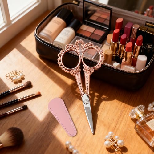 Professional Mini Scissors for Eyebrows & Facial Hair - Gold Pink