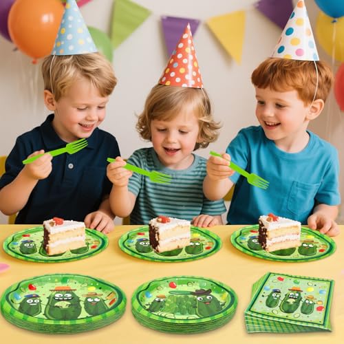 Pickle Party Supplies Kit - 25 Dinner Plates, Dessert Plates, Napkins & Forks