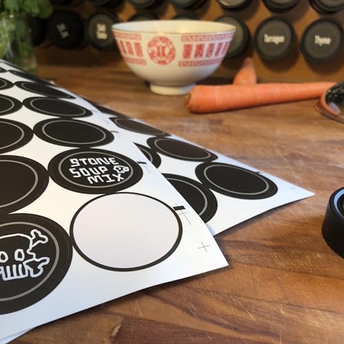 70 Waterproof Round Spice Jar Labels - 1.5" Black Blank Stickers