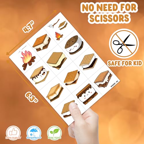Cute S’mores Temporary Tattoos - 60PCS Camping Party Favors