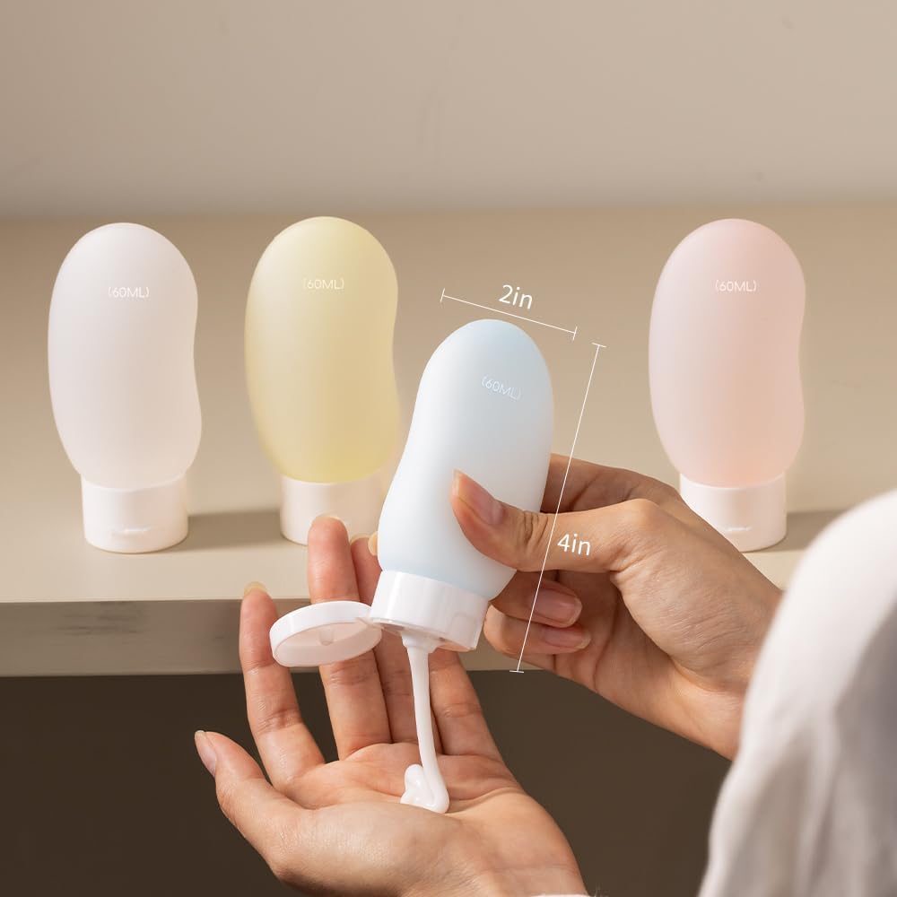 Travel Bottles 4 Pack - 2oz TSA Approved Leak-Proof Containers | Ergonomic Design for Shampoo & Conditioner