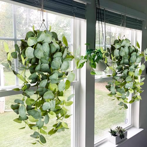 Set of 2 Artificial Eucalyptus Hanging Plants - UV Resistant Greenery