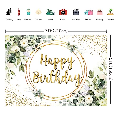 Green Eucalyptus Leaves Birthday Backdrop | 7x5ft Photo Banner