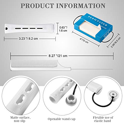 WILLBOND White 48 Perm Rods Kit with 2 Steel Combs, 350 Perm Papers & Clips