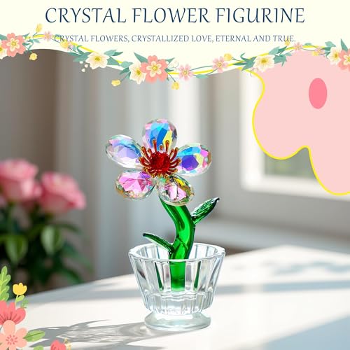 Crystal Peach Blossom Mini Ornament - Handcrafted Glass Flower Decor