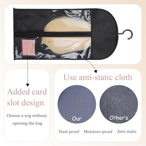 6PCS Anti-Static Wig Storage Bags with Hanger - Black 23.5inch