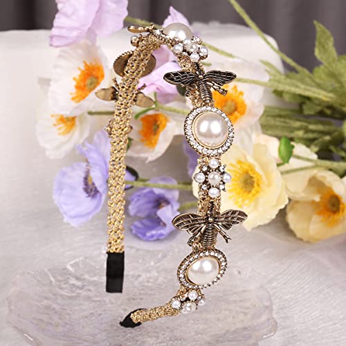 Honeybee Rhinestone Pearl Headband - Handmade Fashion Accessory