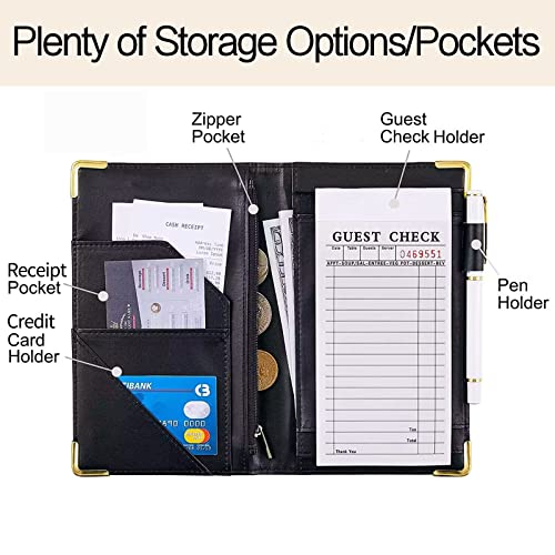 Tucocoo Leather Waitress Book with Zipper Pockets - Durable Server Guest Book