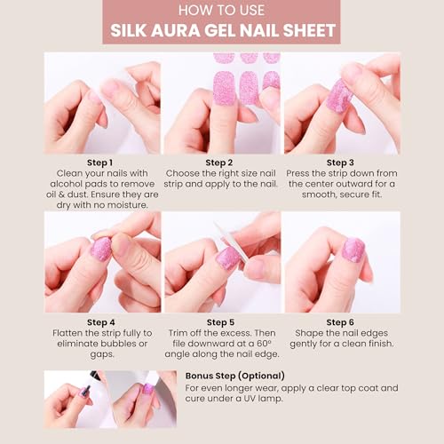 Silk Aura Self-Adhesive Gel Nail Strips - 22pc Waterproof Manicure Kit