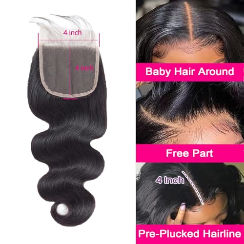 TOMAFUN 12 Inch 4x4 HD Lace Closure Body Wave Human Hair Brazilian Virgin Unprocessed