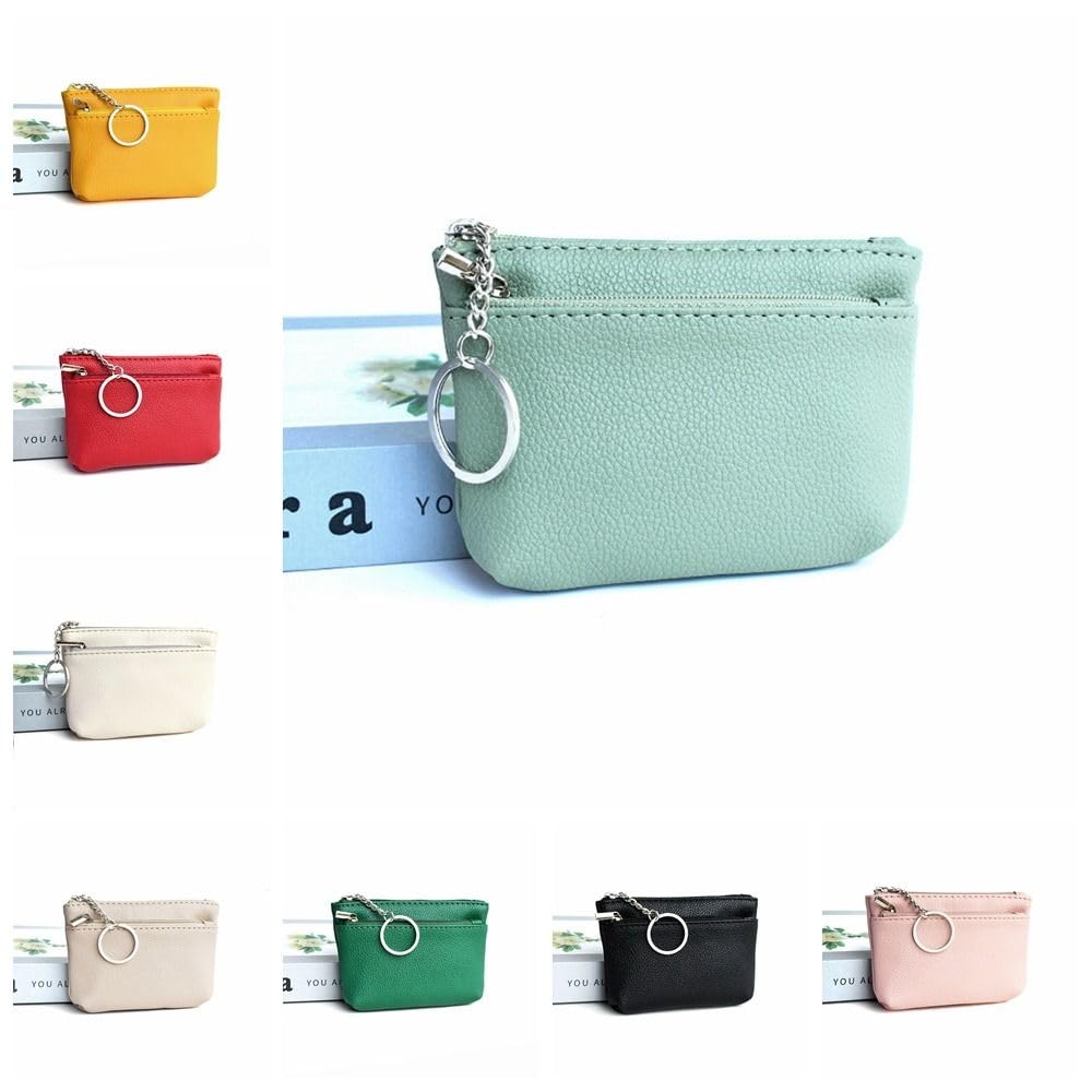 Mini Change Purse with Key Ring Small Zipper Short Wallet Card Pocket PU Leather Coin Purse Outdoor(black)