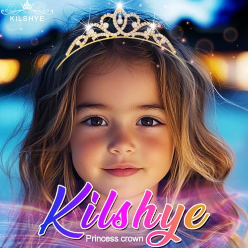 Kilshye Gold Rhinestone Princess Tiara Headband for Girls - Pack of 1