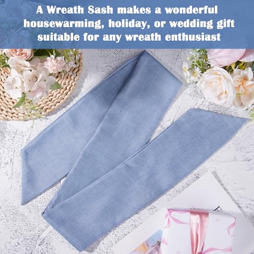 Rustic Blue Wreath Sash - 60 Inch Linen Decor for Front Door