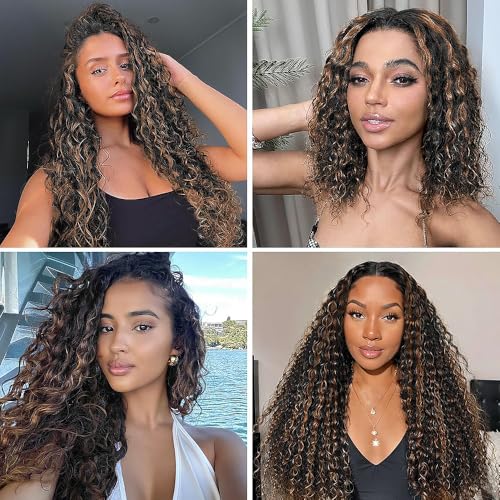 JUIOKAOO 1B30 Curly Wave Human Hair Bundle 24 Inch - Ombre Brown