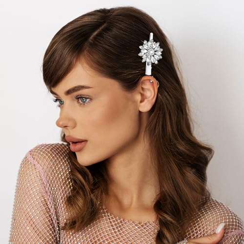 2 Pack Rhinestone Flower Hair Clips for Women Girls Jewelry Accessories