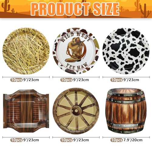 60 Pcs Western Cowboy Party Plates - Wild West Theme Disposable Dinnerware