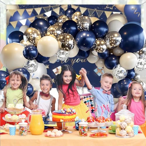 Navy Blue and Silver Balloon Arch Kit - 129 Pcs for Events