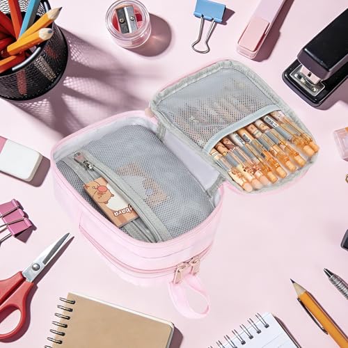 Large Capacity Kids Mini Backpack Pencil Case with Keychain - Pink