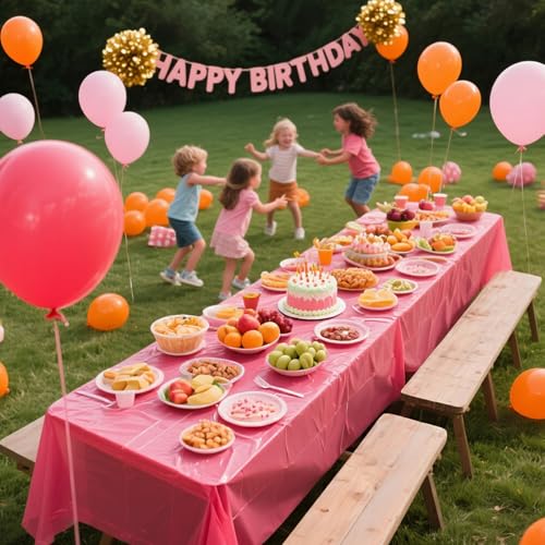 Disposable Tablecloths - 4 Pack Pink & Orange, 54 x 108 Inch for Parties