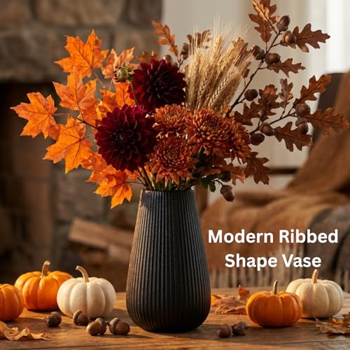 Modern Black Ceramic Vase - Ribbed Fluted Design for Home Decor