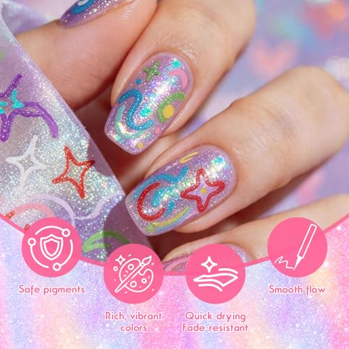 Topcent SET A Glitter Nail Art Pens Set - 12 Colors for DIY 3D Gel Nail Design