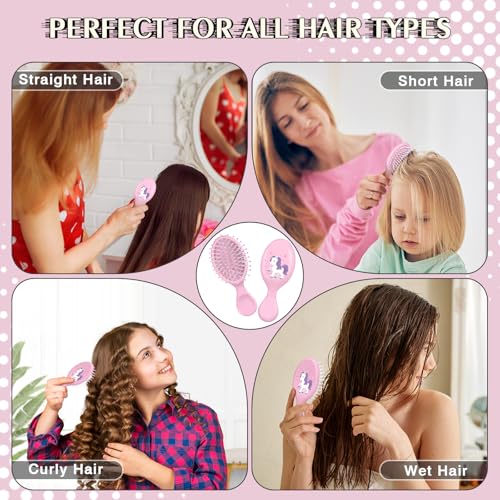 12-Piece Unicorn Mini Detangler Hair Brush Set for Travel and Party Favors