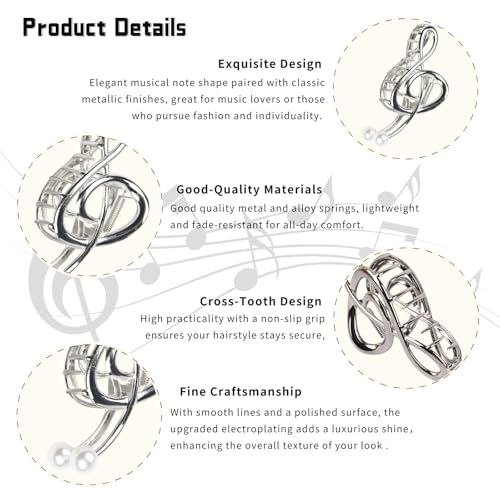 Jacnkb Style D Music Note Hair Claw Clips Pearl Large Clef Hair Accessories for Women