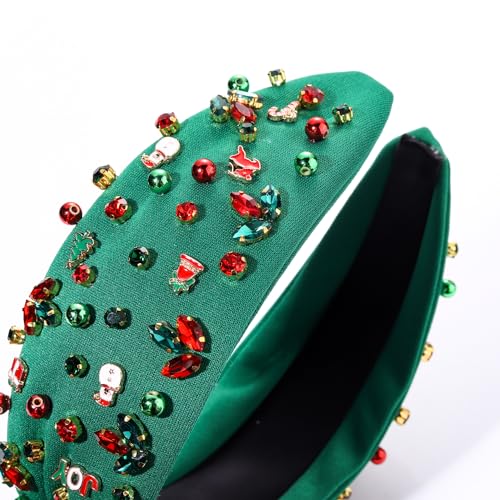 Christmas Knotted Headband with Sparkly Crystals - Red and Green Holiday Hair