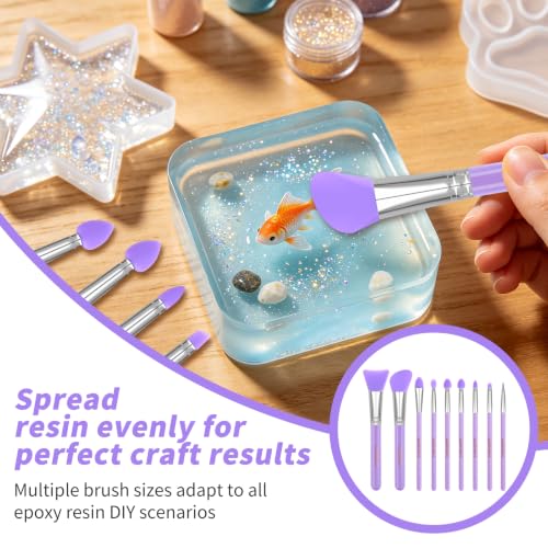 LORMAY 9-Piece Silicone Brush Set for UV Resin Crafting & Makeup