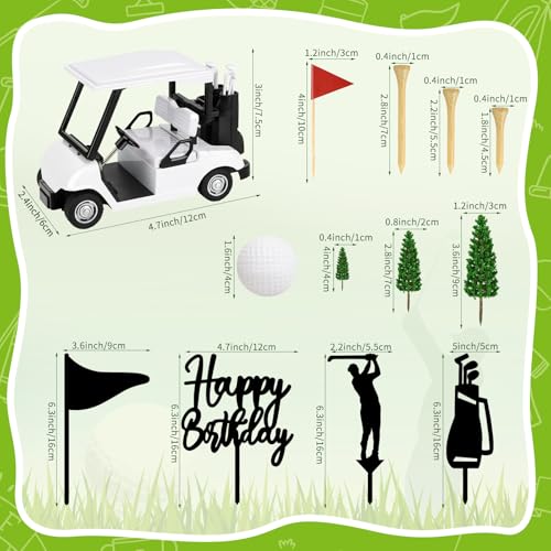 21 Golf Cake Decorations Set - Mini Cart, Balls, Flags & Trees