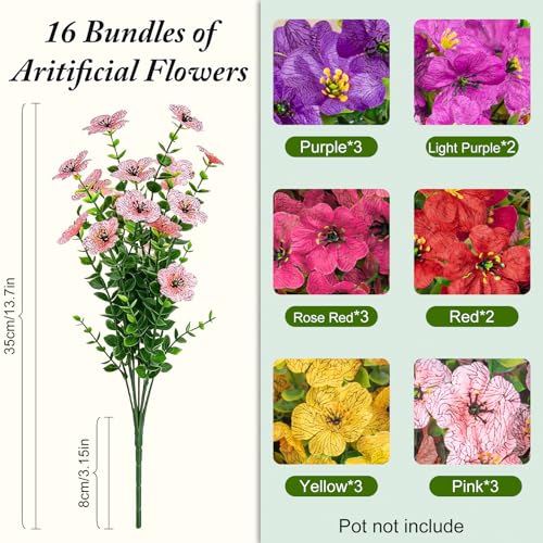 16 Bundles of UV Resistant Artificial Flowers in Mixed Colors