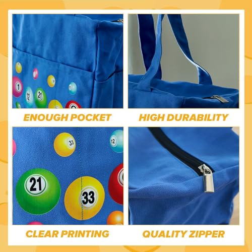 Bingo Bag with Pockets and Zipper - Blue Polyester Tote for Daubers & Accessories