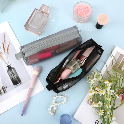 Styquenzer 3-Pack Mesh Makeup Bags - Clear Nylon Cosmetic Travel Pouches with Zipper
