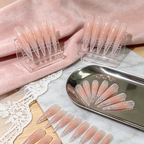 BABALAL Extra Long Stiletto Glitter Press-On Nails - Pink & Nude, 24Pcs, Model BNDa01-03