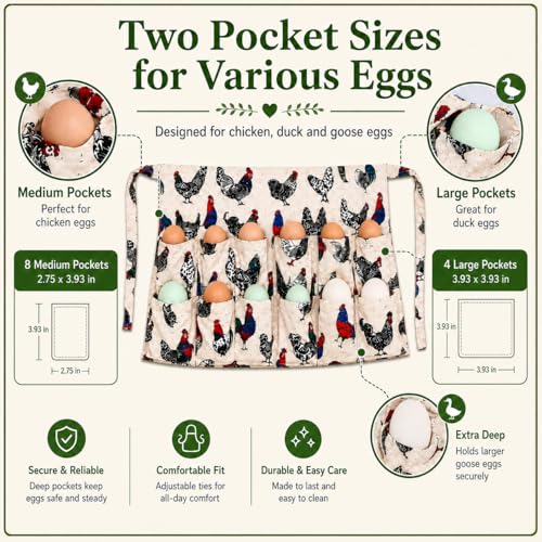 Egg Collection Apron with 7 Pouches for Chickens, Ducks, and Geese