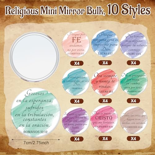 GlikCeil 40 Pcs Christian Compact Mirrors Bulk – 10 Styles, Inspirational Bible Verses for Women