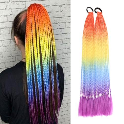 Rainbow Braided Ponytail Extension - 24 Inch Colorful Hairpiece