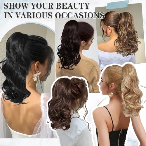 16 Inch Purple Wavy Curly Drawstring Ponytail Extension for Women