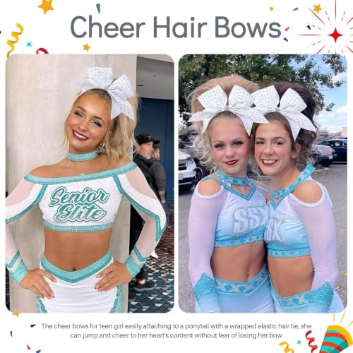 OAOLEER White 16PCS Glitter Cheer Bows - 7” Rhinestone Hair Bows