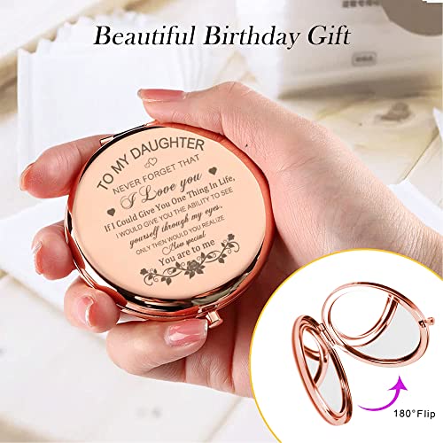 Rose Gold Compact Mirror Gift for Daughter - Engraved Travel Makeup Mirror