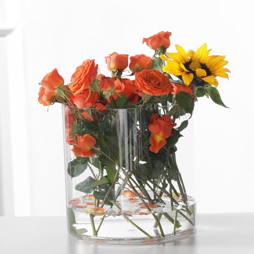 Clear Acrylic Cylinder Vase - 5.9" Round Non-Breakable Decorative Centerpiece