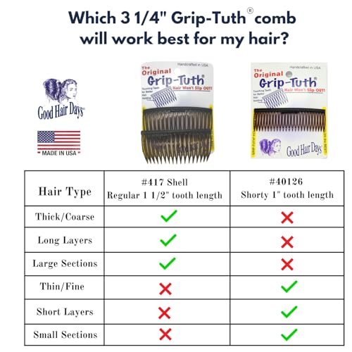 Good Hair Days Grip-Tuth Shorty Comb - Secure Hold for Fine Hair