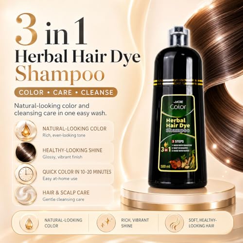 3-in-1 Hair Dye Shampoo - Black Color & Shine 16.9 oz | Herbal Formula for Gray Coverage