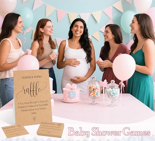 Minimalist Diaper Raffle Game Set for Baby Shower - 1 Sign & 50 Cards